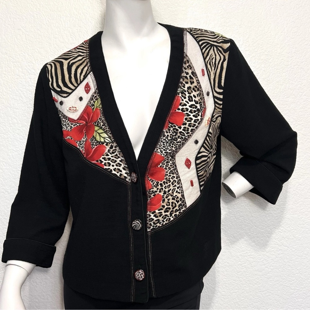 Vtg Nancy Bolen City Girl Jacket Women M Artsy Animal Print Zebra Embellish USA